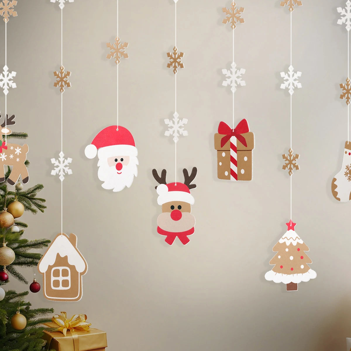 Christmas Background Wall Hanging Accessories Old Man Deer Tree