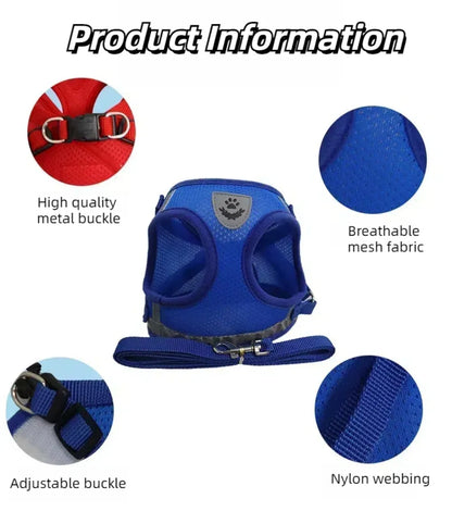 Reflective Escape-Proof Cat & Puppy Harness Set – Soft Mesh Vest