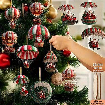 12pcs Christmas Tree 2D Wooden Hanging Decoration Set with Mobile Santa Claus and Hot Air Balloon-Xmas Perfect Holiday Gift Deco