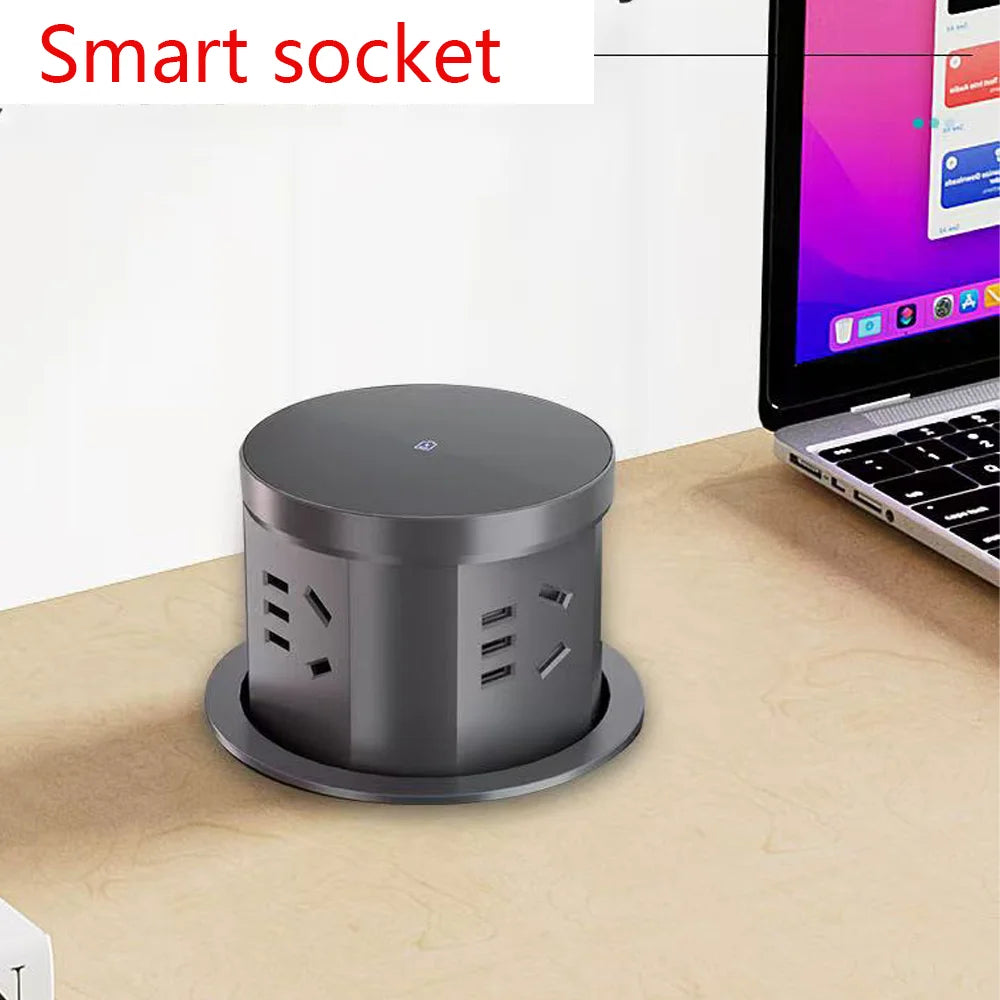 Pneumatic lifting socket embedded desktop multifunctional hidden office desk