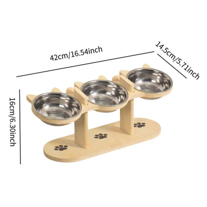 Zen-Rise Elevated Feeder – Wooden Stand with Dual Stainless Steel Bowls