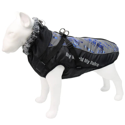 Stay Dry in Style  Waterproof Large Dog Clothes with Warm Furry Collar