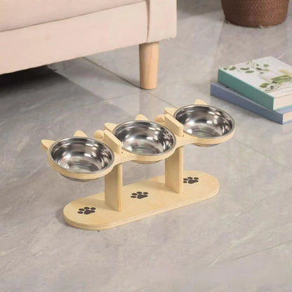 Zen-Rise Elevated Feeder – Wooden Stand with Dual Stainless Steel Bowls