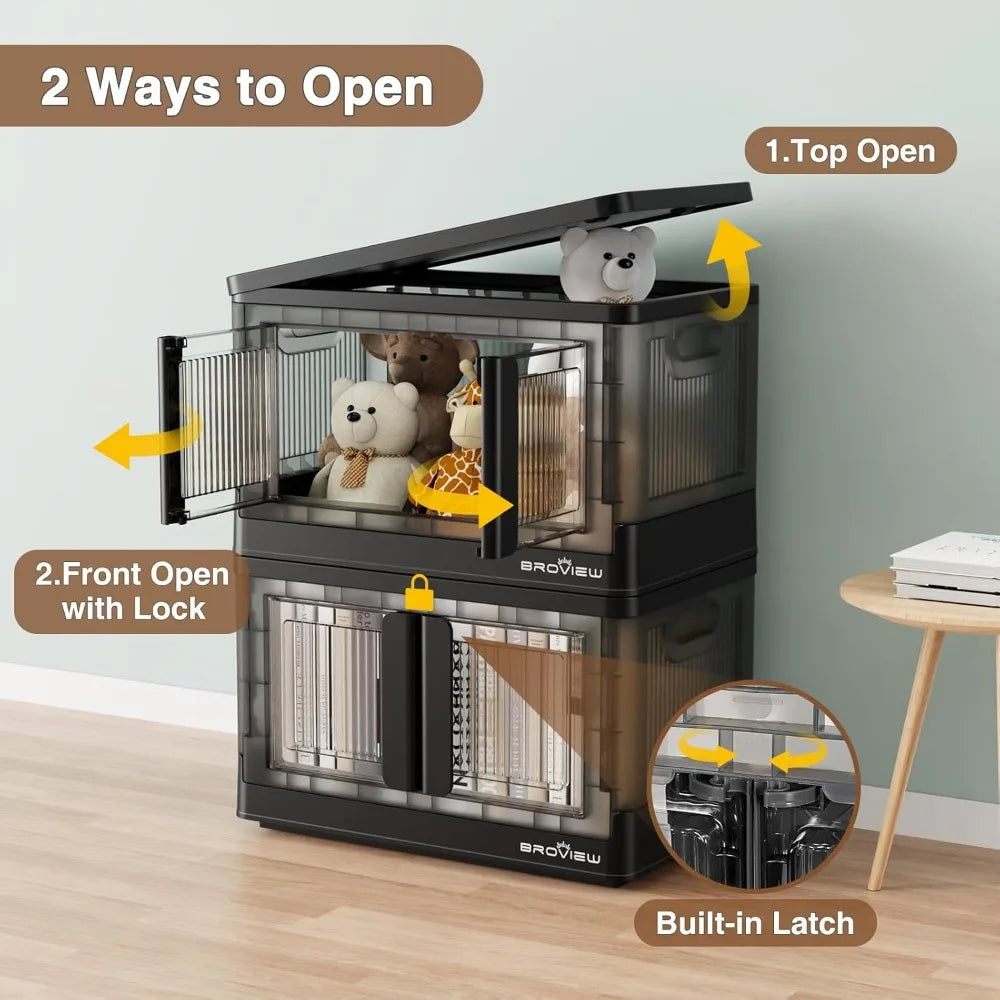 Stackable 34-Quart Collapsible Storage Bins with Wheels and Doors