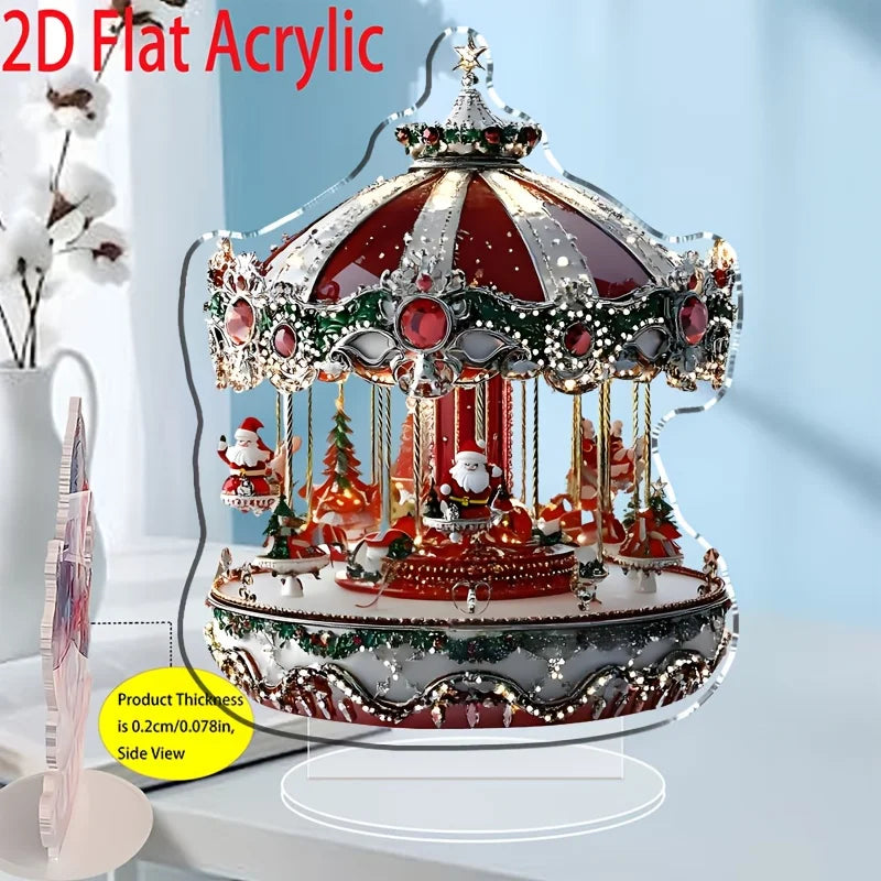 1Pcs Christmas Merry Carousel 2D Christmas Scene Festival Decor