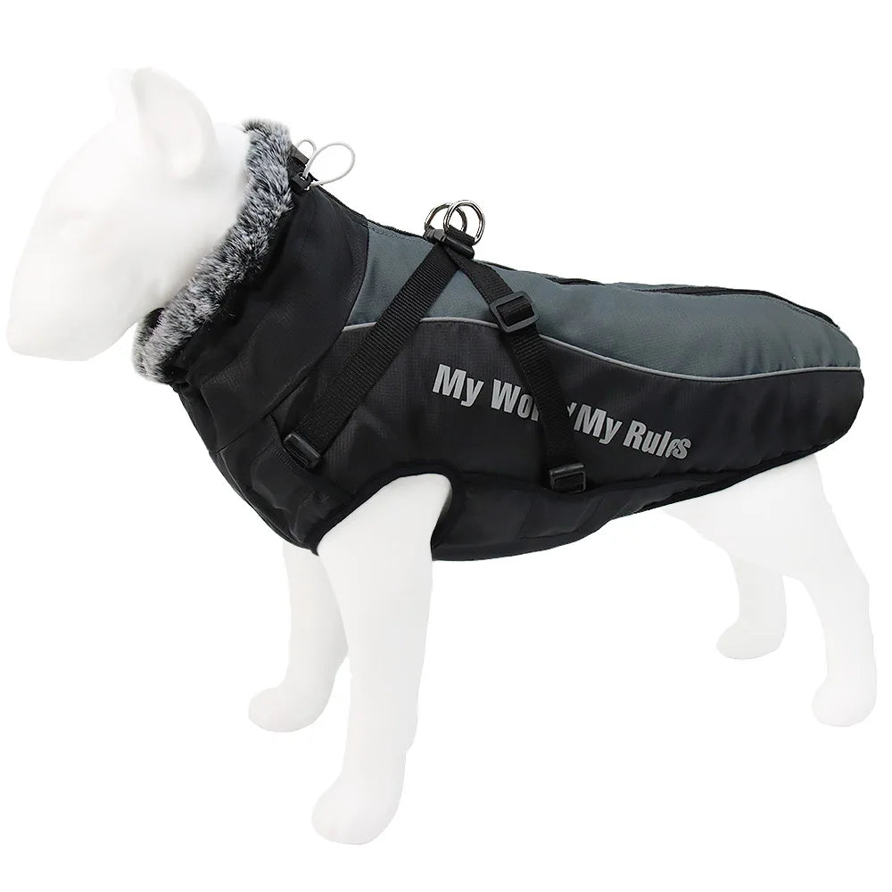 Stay Dry in Style  Waterproof Large Dog Clothes with Warm Furry Collar