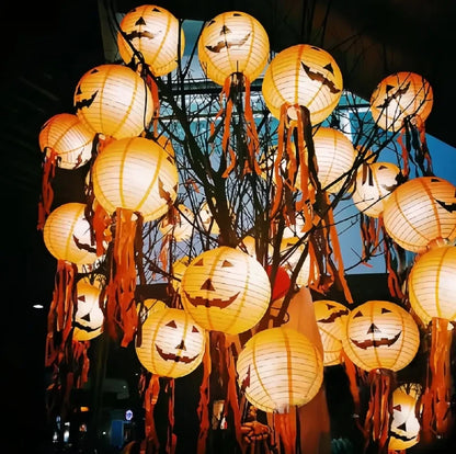 6PCS Halloween Paper Lanterns Pumpkin Spider Bat Theme Party Decorations for Halloween Outdoor Indoor Festive Atmosphere Enhance