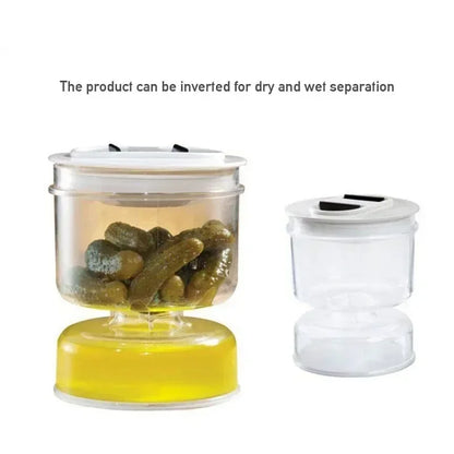 Pickle Jar with Flip Container and Strainer Hourglass