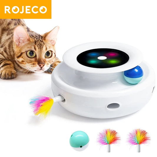2-in-1 Smart Cat Toy Set – Automatic Feather & Rolling Ball Interactive Pet Toy (5 Modes)