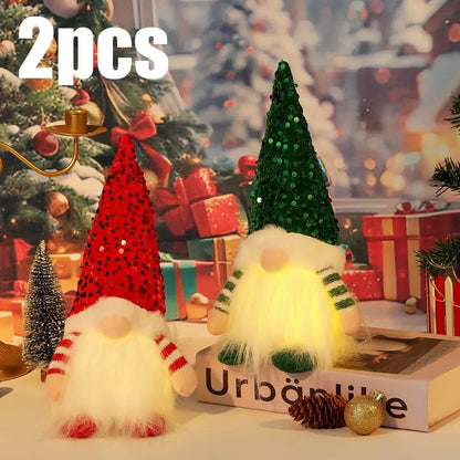 30cm Glowing Knitted Gnome Doll Couple with Led Night Light 2025 Christmas Decorations Home Xmas Tree Decor New Year 2026 Gift
