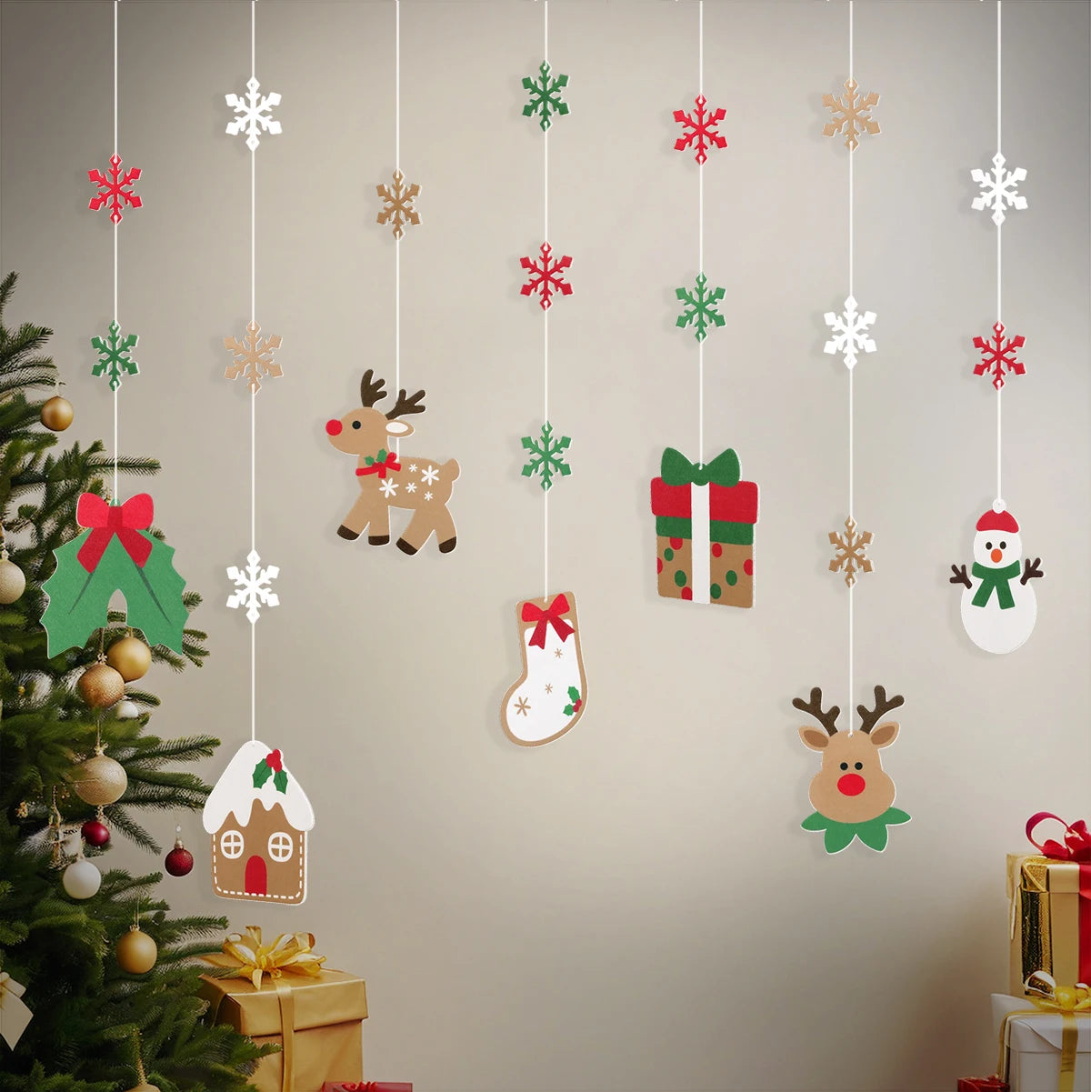 Christmas Background Wall Hanging Accessories Old Man Deer Tree