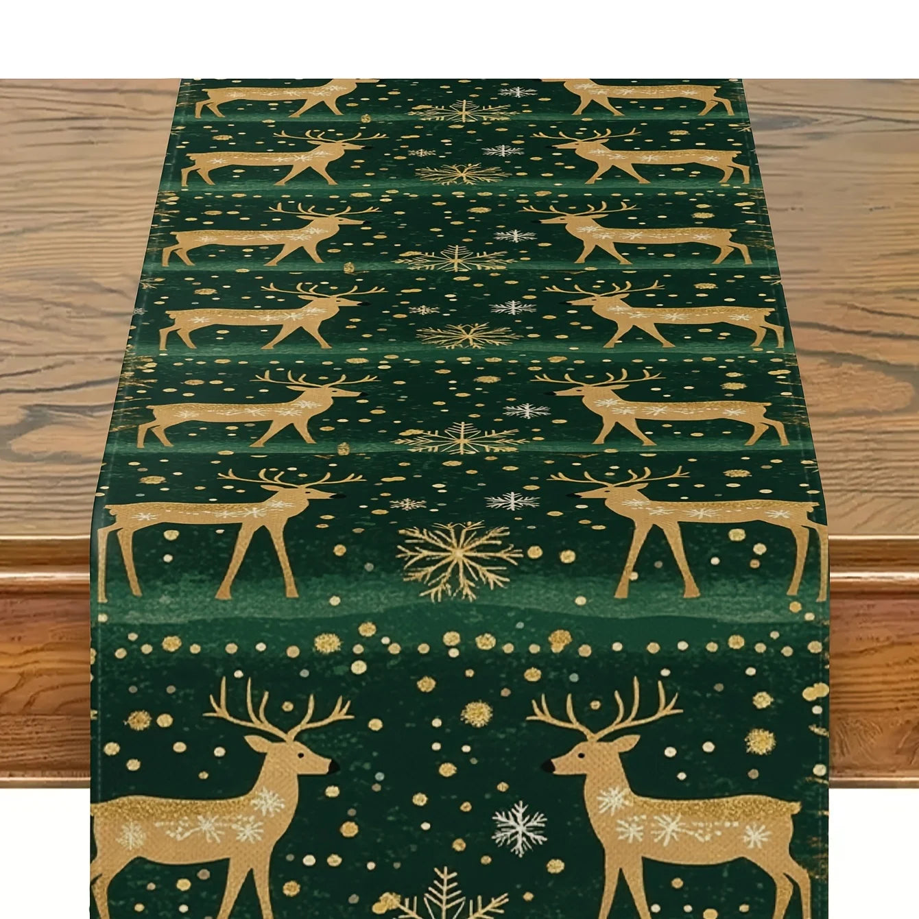 CHRISTMAS GREEN REINDEER PATTERN 1pc Polyester Table Runer
