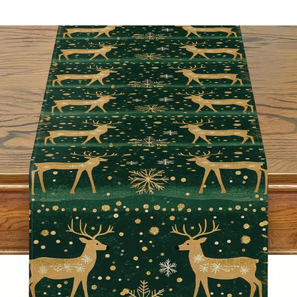 CHRISTMAS GREEN REINDEER PATTERN 1pc Polyester Table Runer