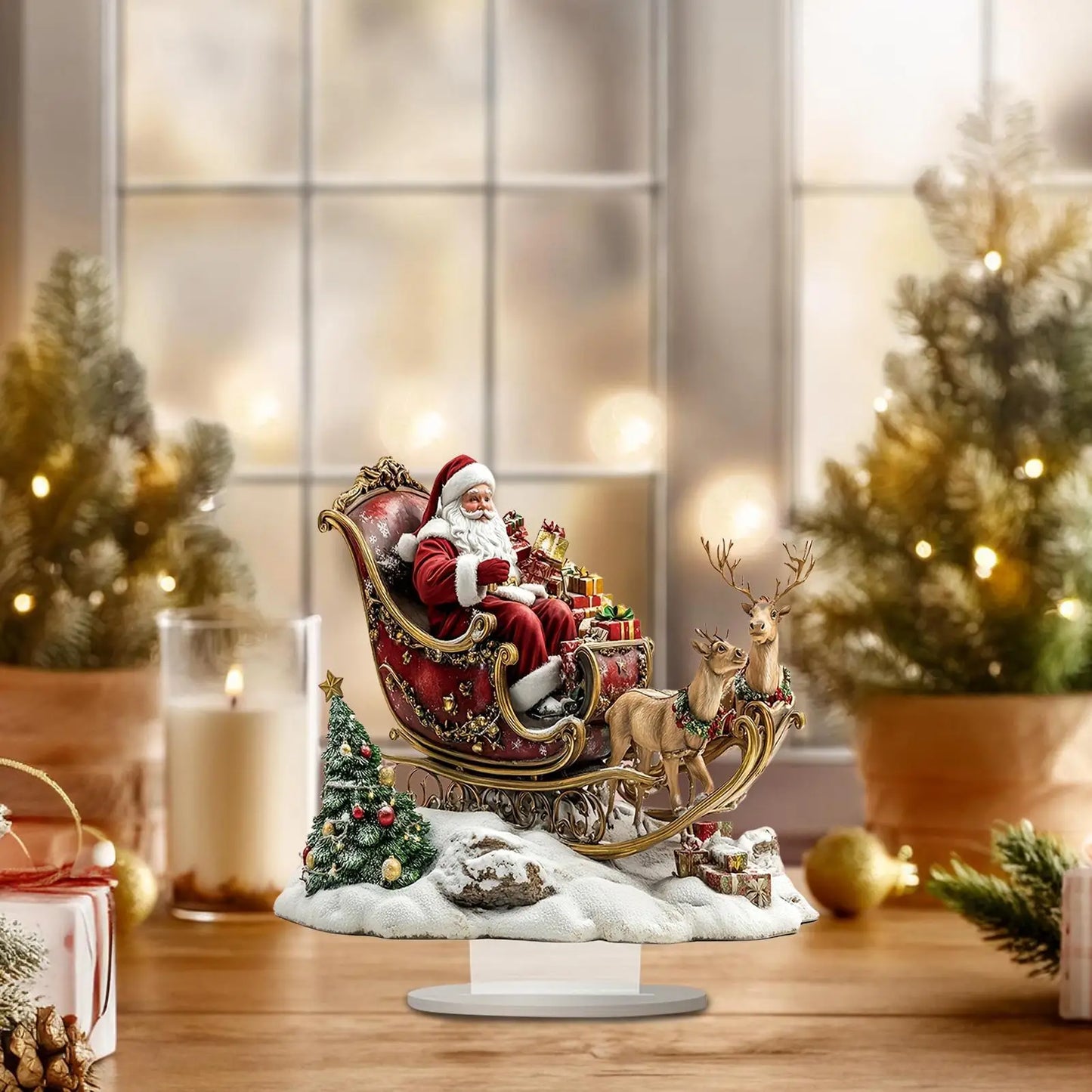 Christmas Table Sign 2D Xmas Shelf Decor Santa Claus