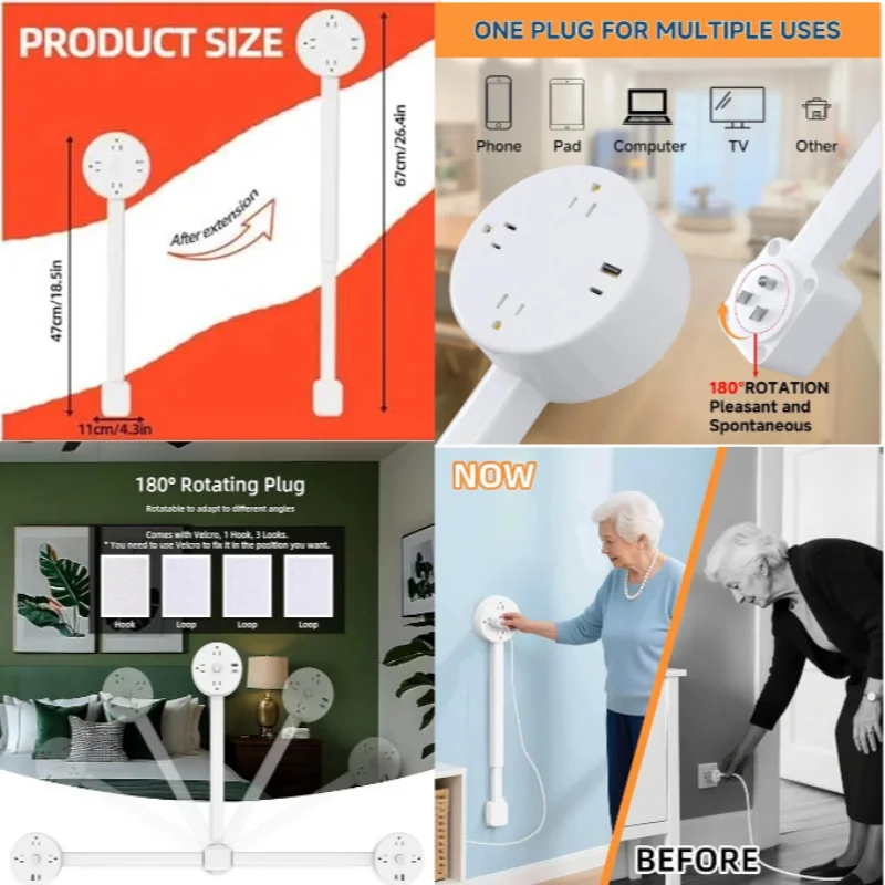 Electrical Wall Plug Extender Stick Rotates 180°