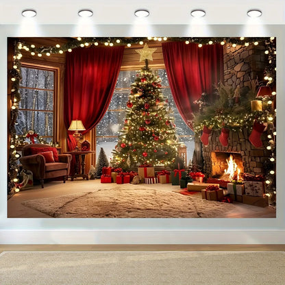 Christmas tree and fireplace scene background