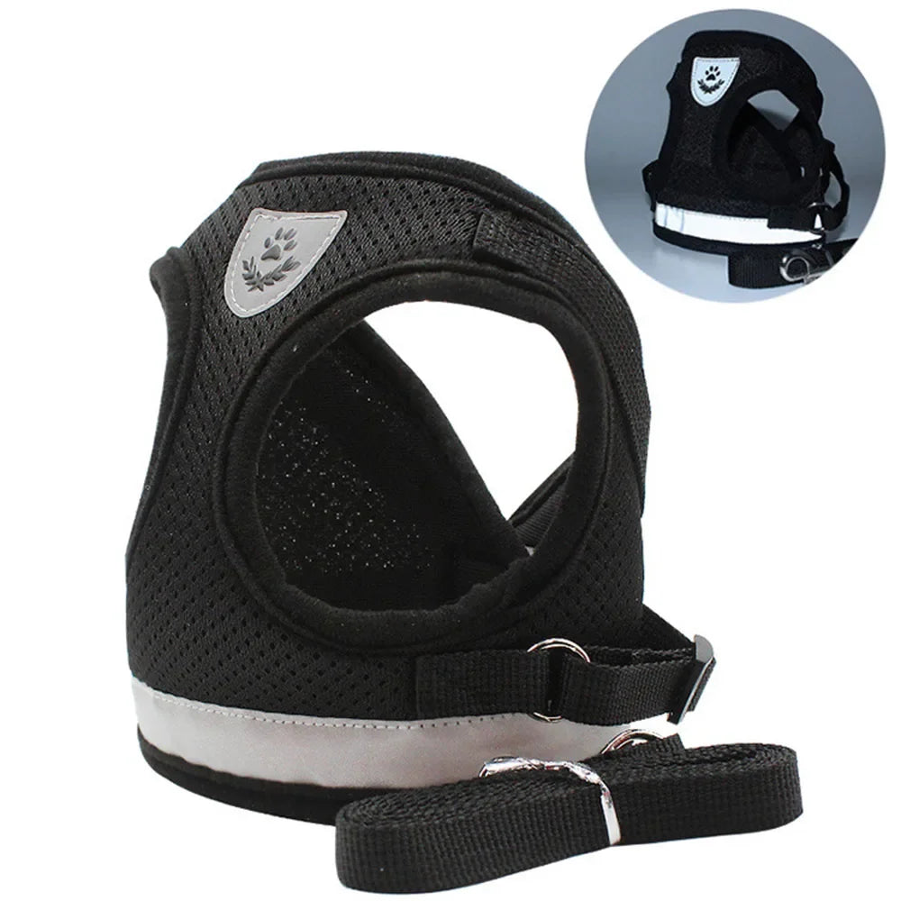 Reflective Escape-Proof Cat & Puppy Harness Set – Soft Mesh Vest