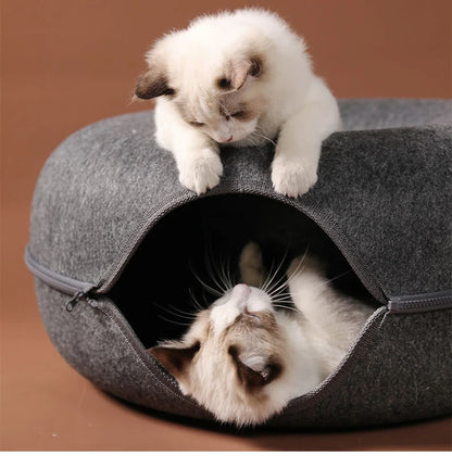 Interactive Round Cat Tunnel Bed – Donut Felt Nest, Scratcher & Sleeping Cushion for Kittens & Cats