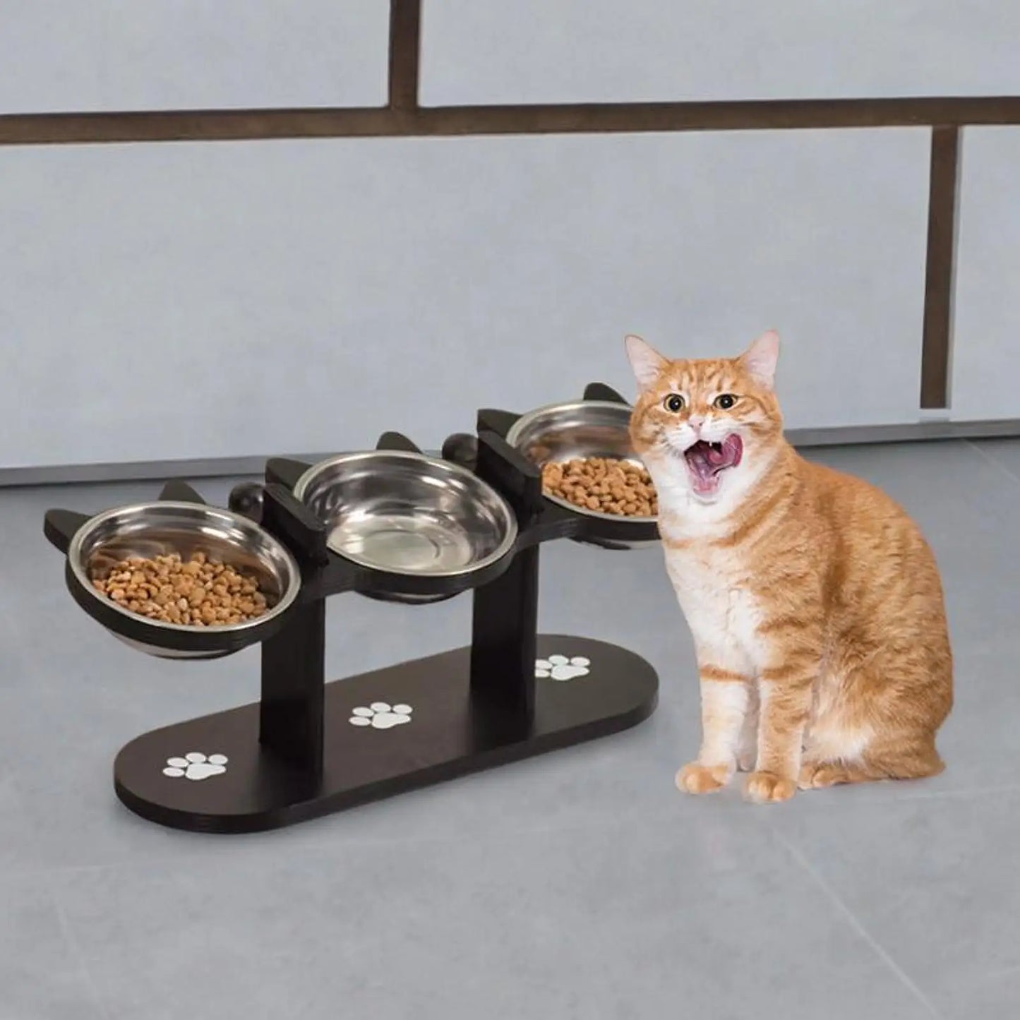 Zen-Rise Elevated Feeder – Wooden Stand with Dual Stainless Steel Bowls