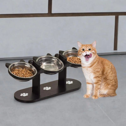 Zen-Rise Elevated Feeder – Wooden Stand with Dual Stainless Steel Bowls