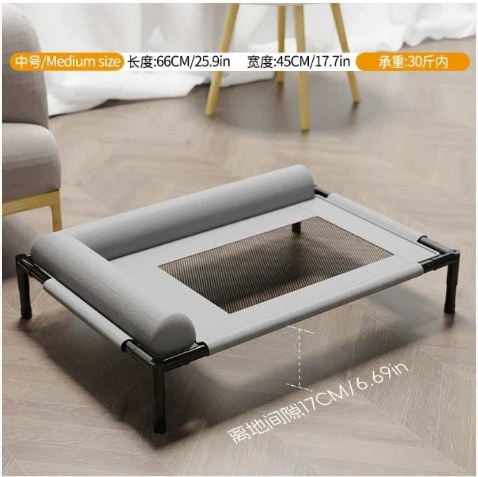 66CM Washable Mesh Elevated Dog Bed – Breathable Raised Cooling Pet Bed with Pillow for Indoor & Outdoor Use