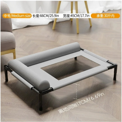 66CM Washable Mesh Elevated Dog Bed – Breathable Raised Cooling Pet Bed with Pillow for Indoor & Outdoor Use