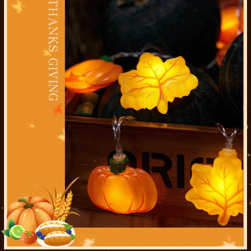 1.5/3m Halloween LED Pumpkin Light String Nut Maple Leaf Lamp Home Christmas Party Decoration Hanging Lights Thanksgiving Gifts