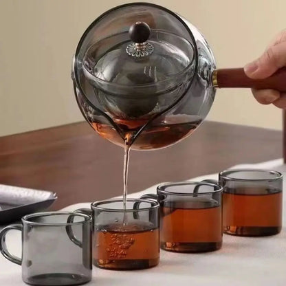 Multi-purpose Glass 360 Degree Rotating Teapot Large Transparent Boiling Teapot Heat Resistant with Handle Brewing Teapot Office