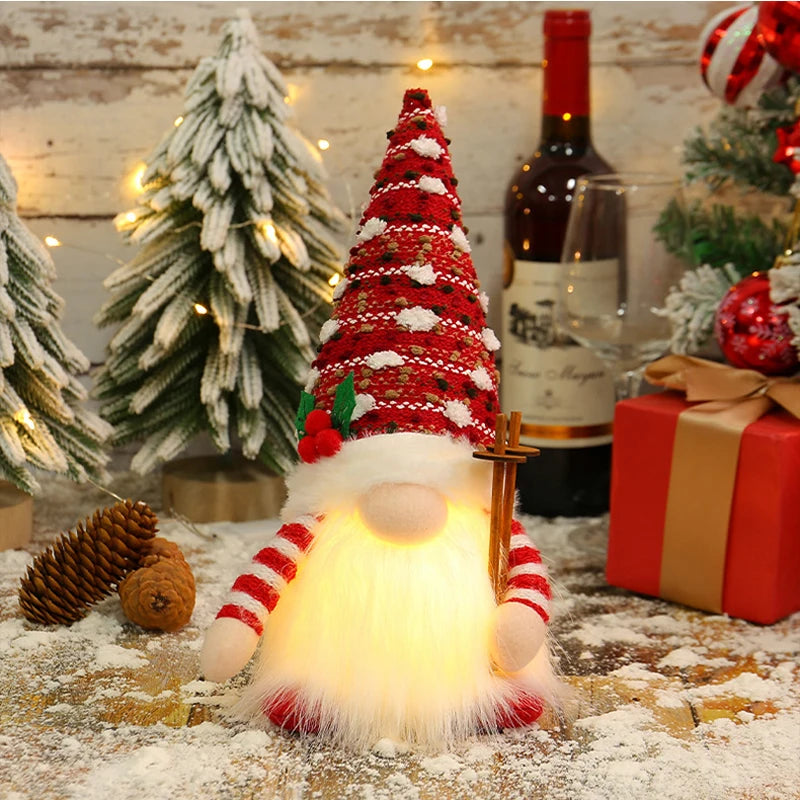 30cm Glowing Knitted Gnome Doll Couple with Led Night Light 2025 Christmas Decorations Home Xmas Tree Decor New Year 2026 Gift