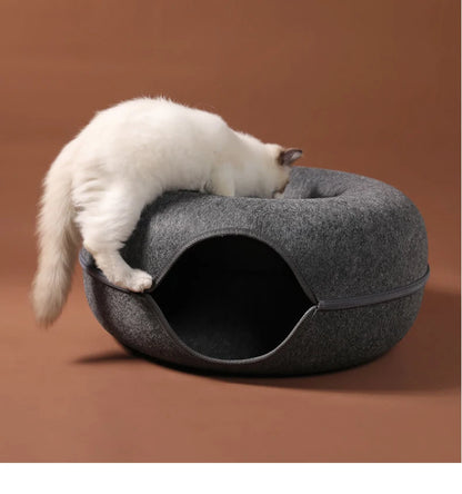 Interactive Round Cat Tunnel Bed – Donut Felt Nest, Scratcher & Sleeping Cushion for Kittens & Cats