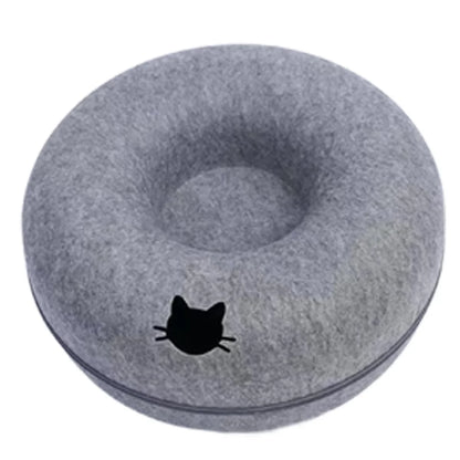 Interactive Round Cat Tunnel Bed – Donut Felt Nest, Scratcher & Sleeping Cushion for Kittens & Cats