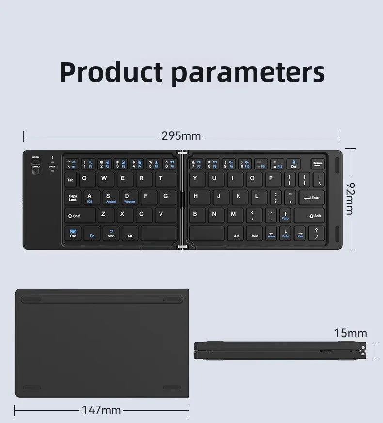 Mini Foldable Wireless Keyboard Slim Portable Bluetooth