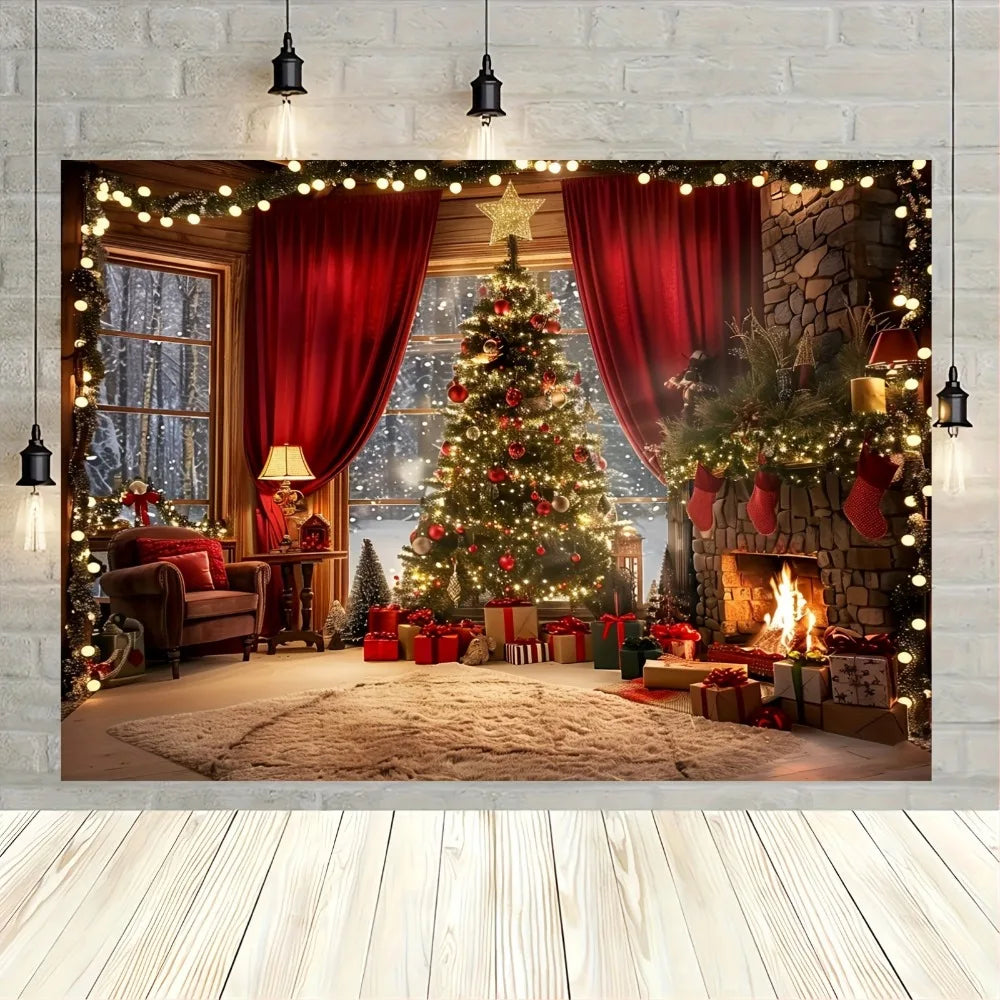 Christmas tree and fireplace scene background
