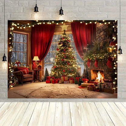 Christmas tree and fireplace scene background