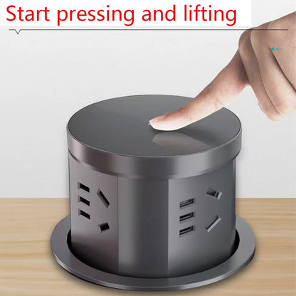 Pneumatic lifting socket embedded desktop multifunctional hidden office desk