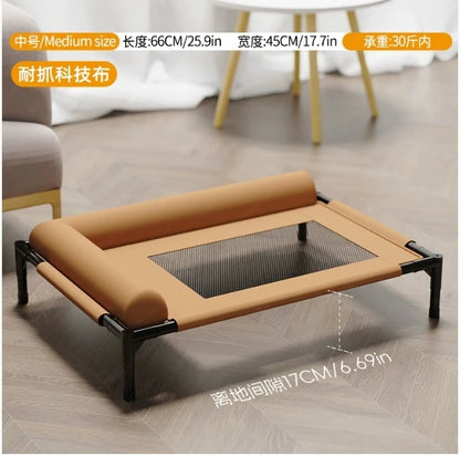 66CM Washable Mesh Elevated Dog Bed – Breathable Raised Cooling Pet Bed with Pillow for Indoor & Outdoor Use