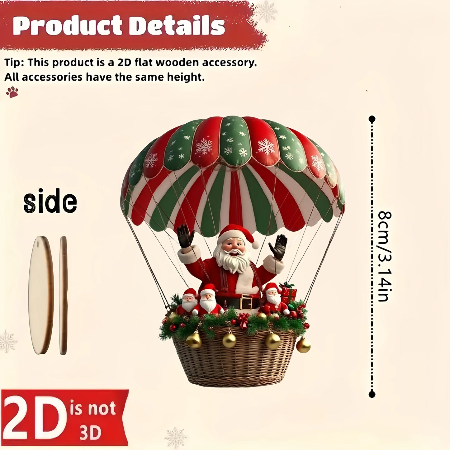 10Pcs Christmas Wooden Hot Air Balloon Santa Claus 2D
