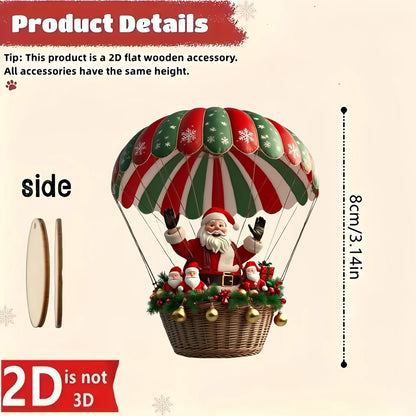10Pcs Christmas Wooden Hot Air Balloon Santa Claus 2D