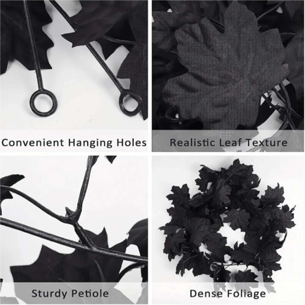 Black Maple Leaf Vine Garland for Fall Decorations Halloween Wall Hanging Artificial Black Leaves 3.9ft Long