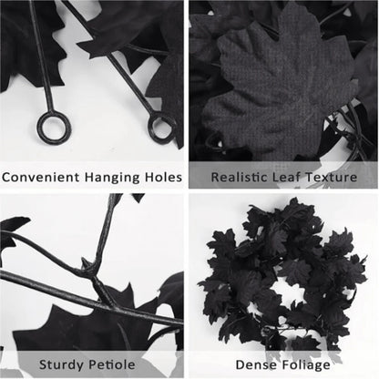 Black Maple Leaf Vine Garland for Fall Decorations Halloween Wall Hanging Artificial Black Leaves 3.9ft Long