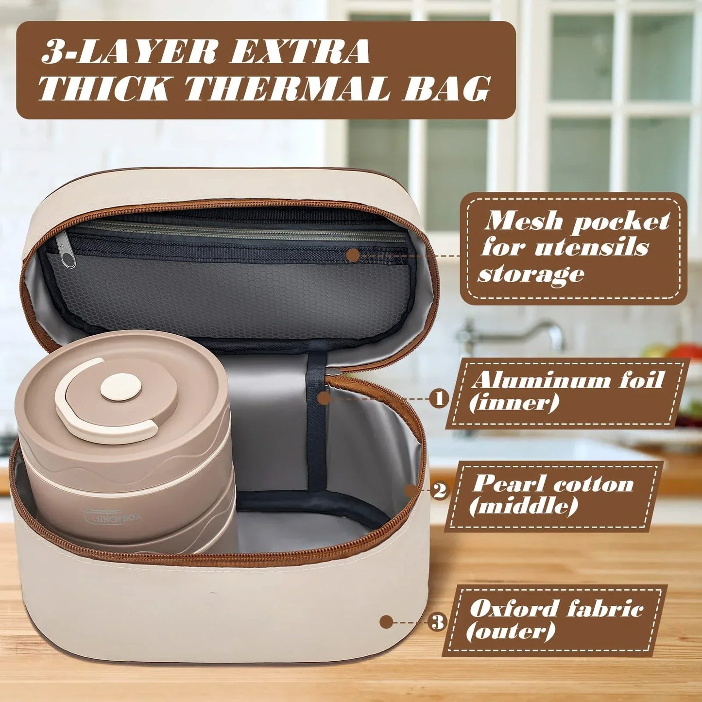 Insulated Lunch Box, Portable 3 Separate Stackable Microwave
