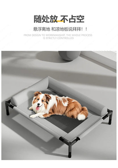 66CM Washable Mesh Elevated Dog Bed – Breathable Raised Cooling Pet Bed with Pillow for Indoor & Outdoor Use