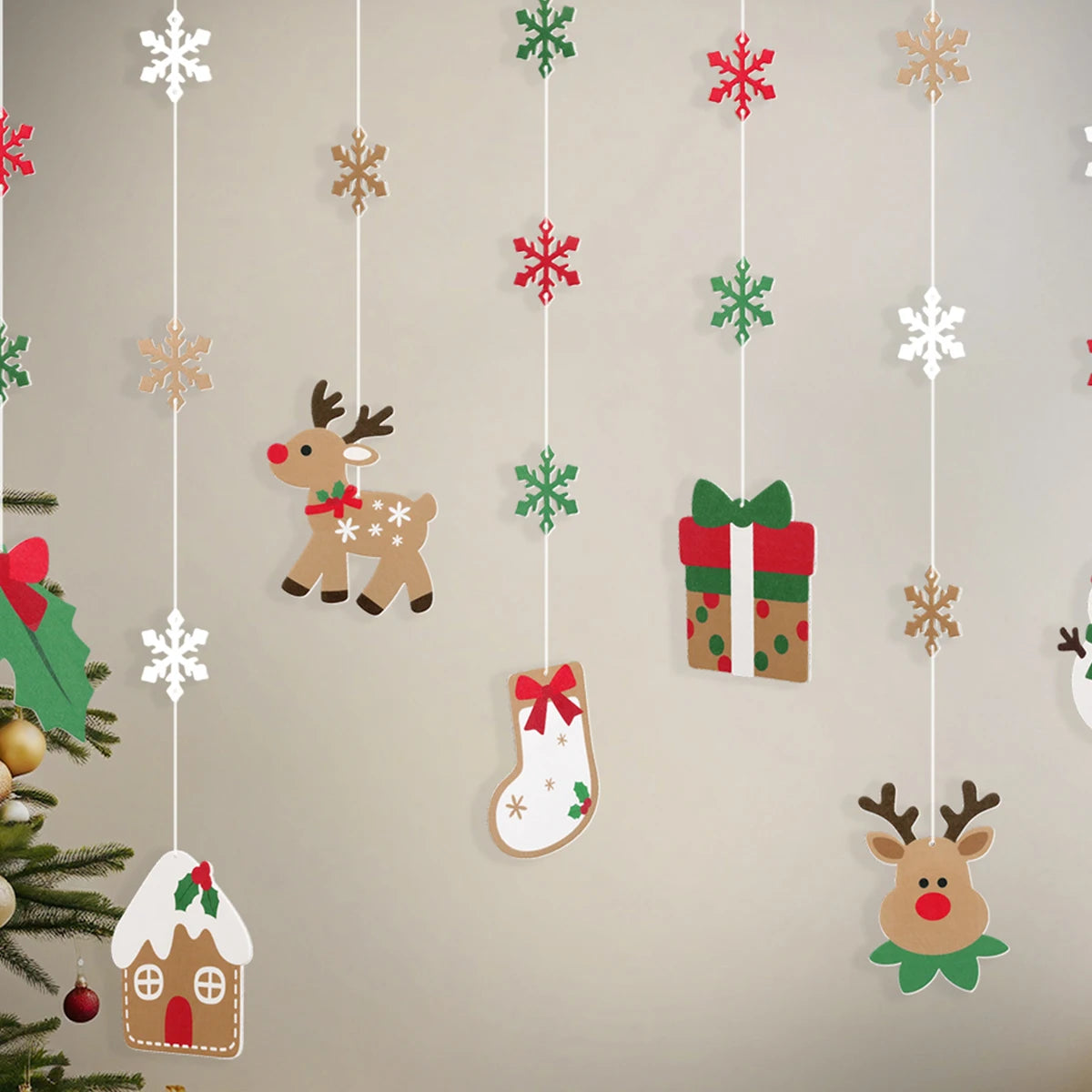 Christmas Background Wall Hanging Accessories Old Man Deer Tree