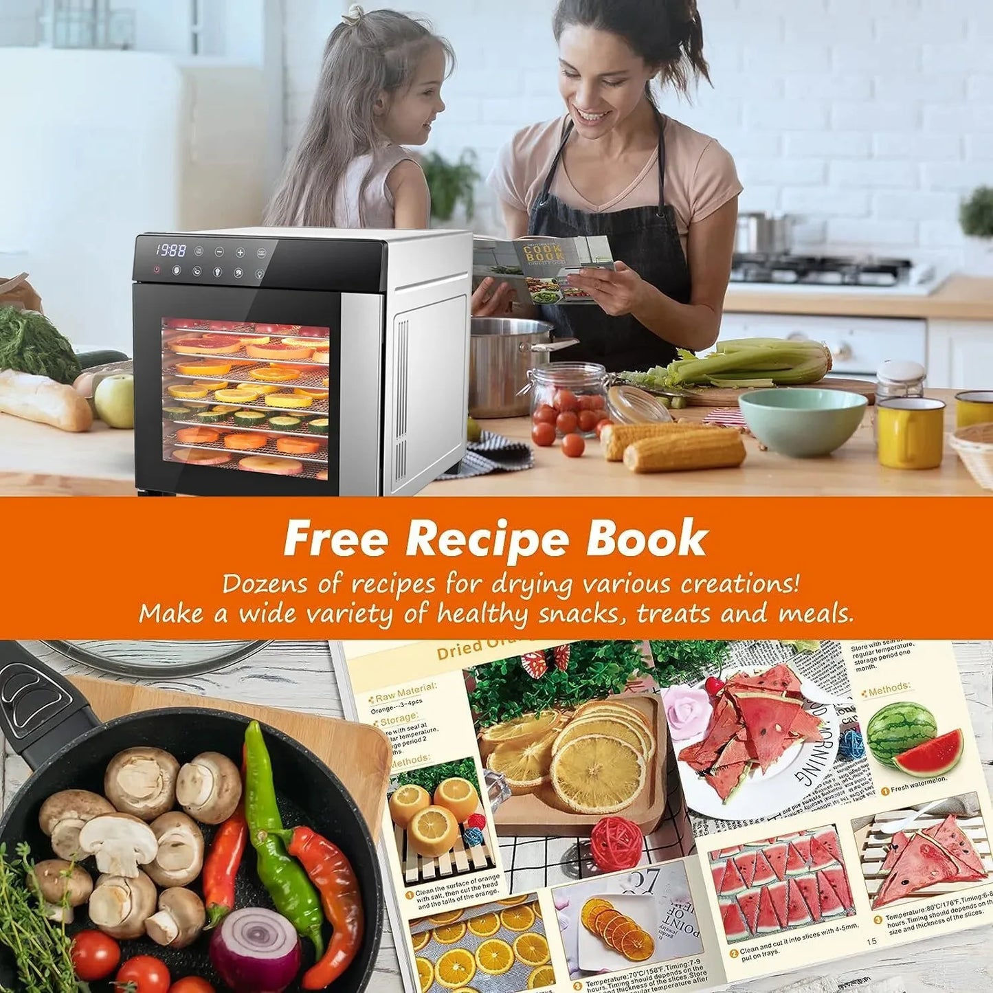 8-Tray Stainless Steel,600W with 4 Presets & Digital Timer