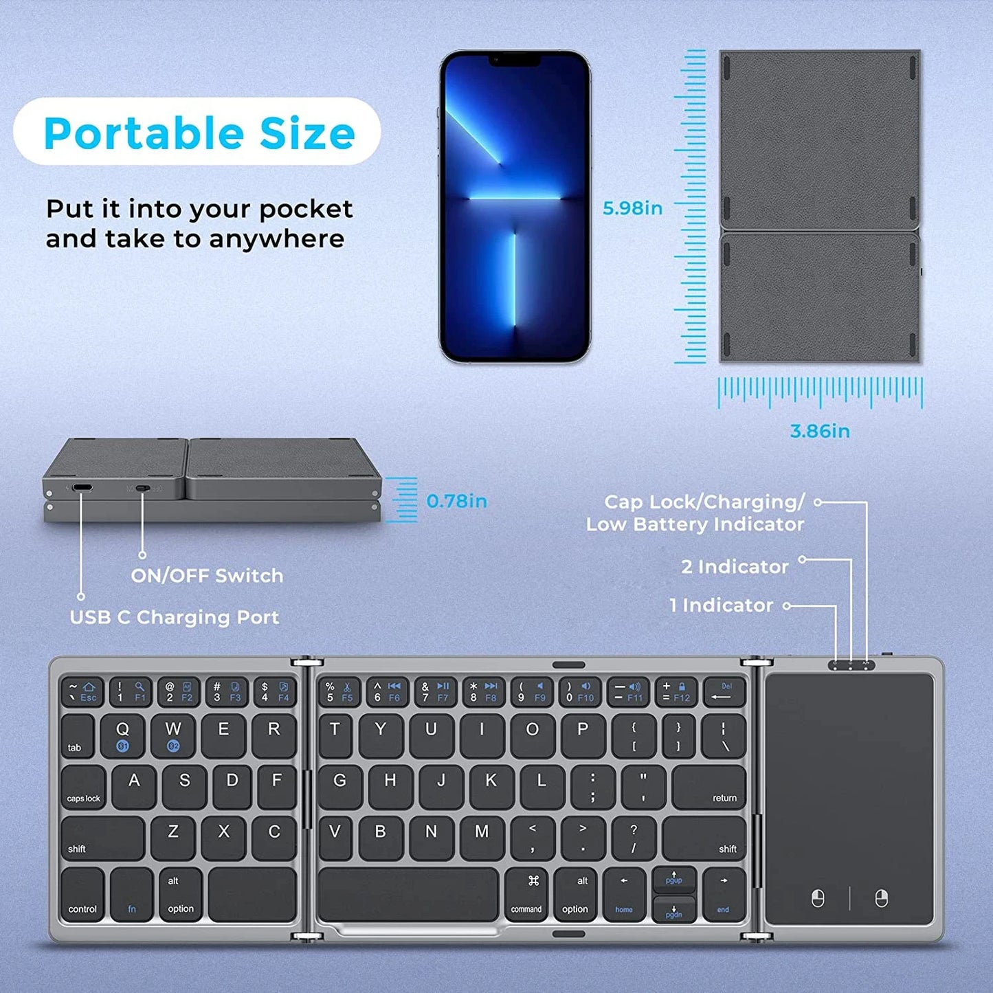 3-Folding Keyboard Mini Wireless
