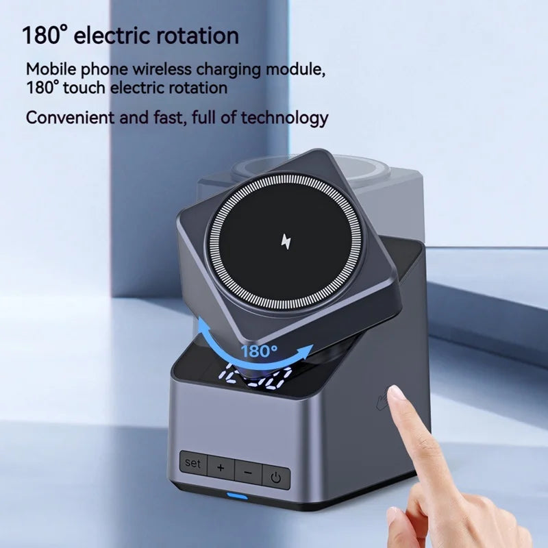 15W Electric Rotating Magnetic Wireless Charger Time Display Charging Station
