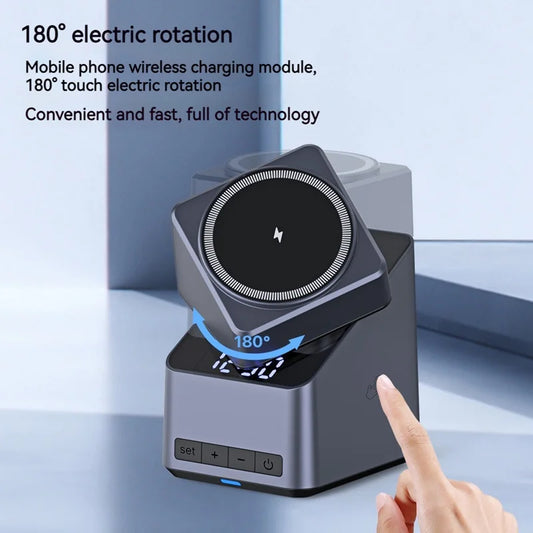 15W Electric Rotating Magnetic Wireless Charger Time Display Charging Station