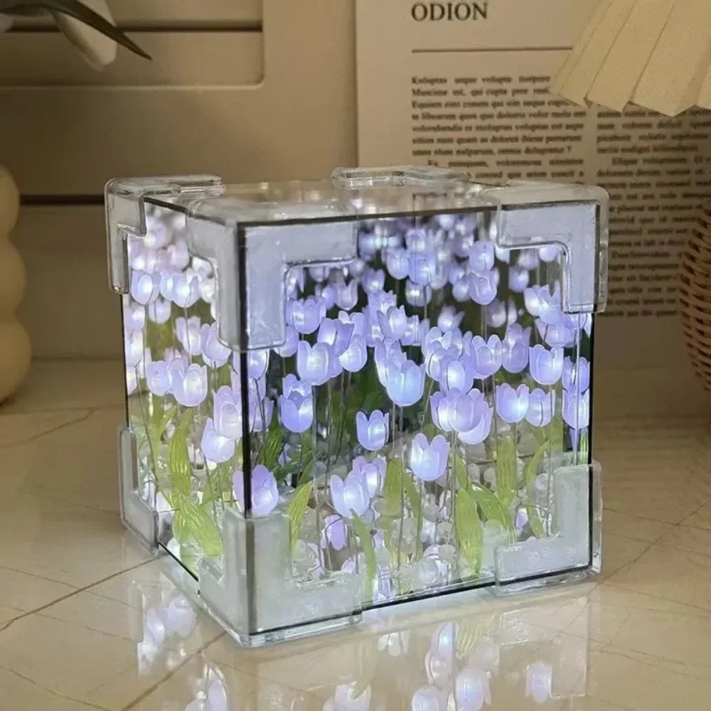 New Creative Diy Tulip Flower Sea Cube Three-Dimensional Small Night Lamp