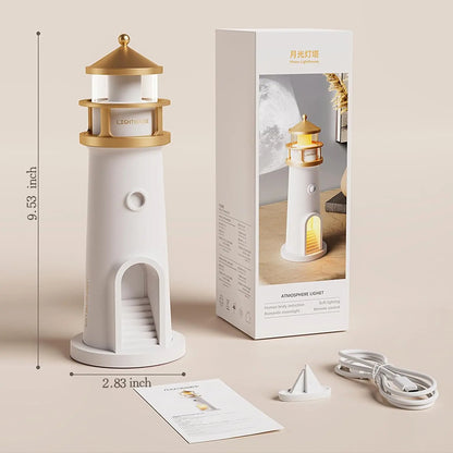 Moon Projection Night Light Lighthouse Decorative Light Charging Bluetooth Music Birthday Gift Suitable for Children and Lovers