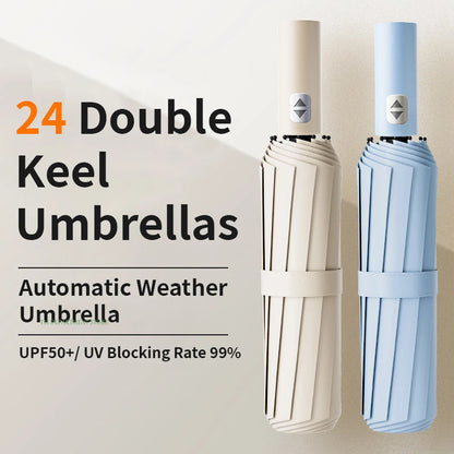 24 Bone Windproof anti-UV Fully Automatic Large Umbrella 3 Folding